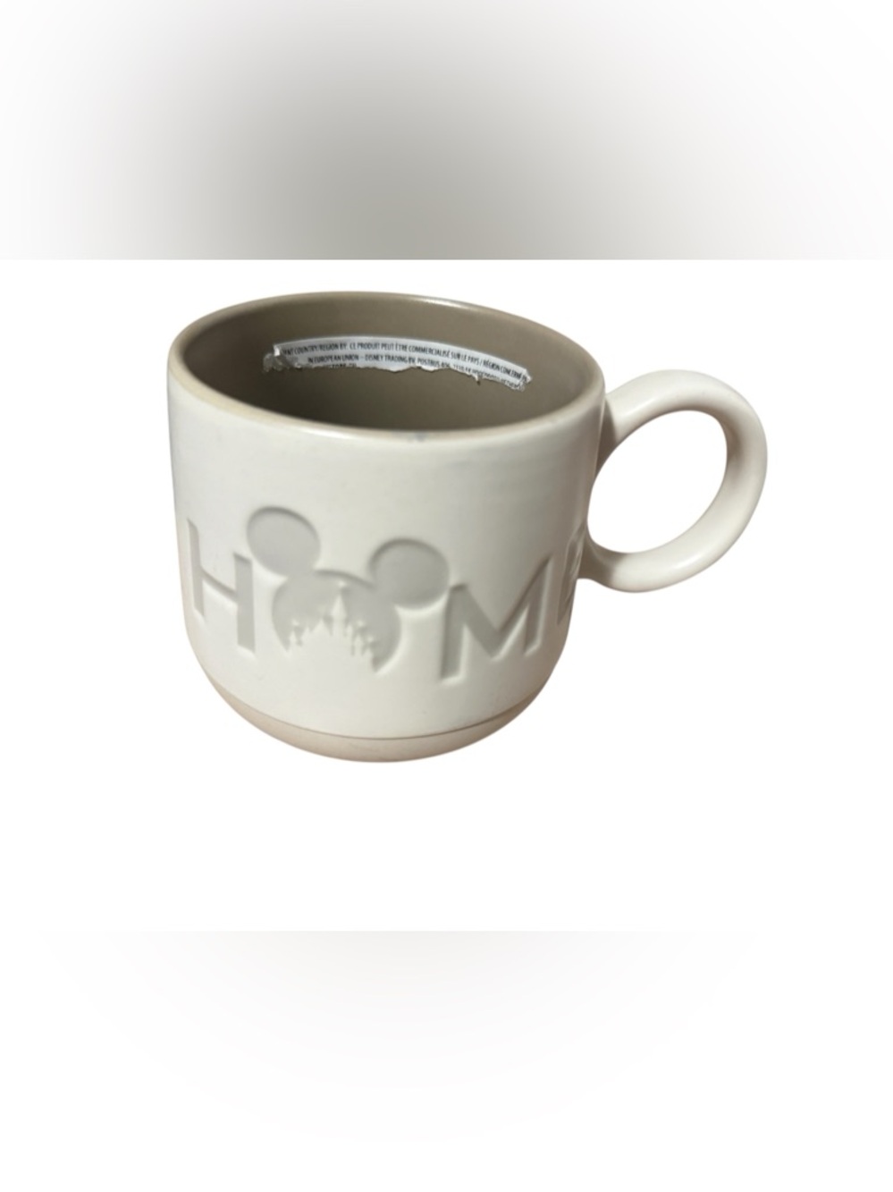 Disney Mickey Mouse HOME Mug 20oz Stoneware Beige Embossed NEW